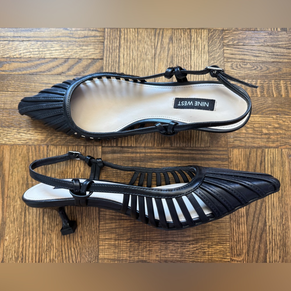 Nine West Black Strappy Kitten Heels